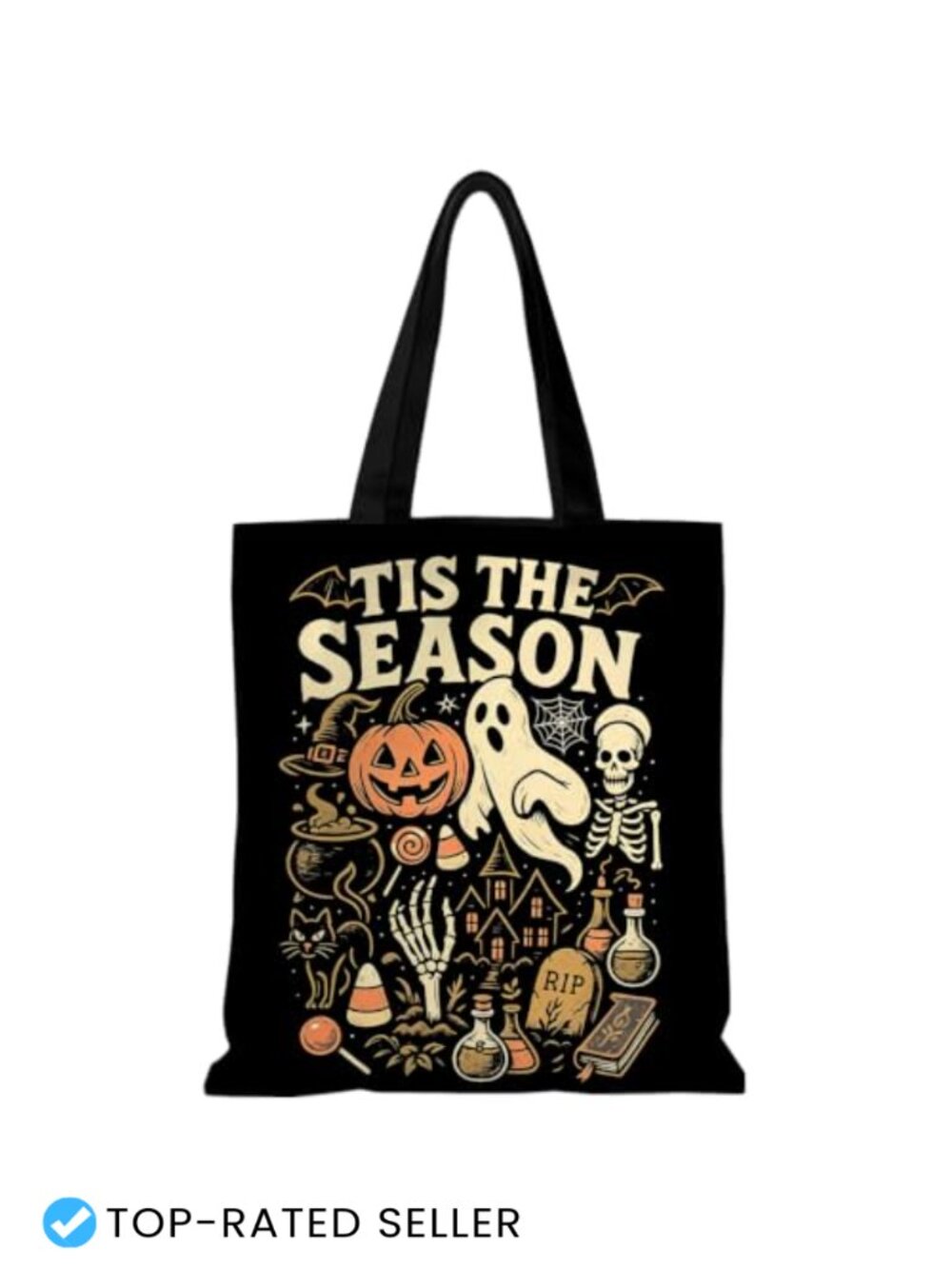 Fall Halloween Reusable Canvas Tote Bag Cute Double-Sided Print Handbag